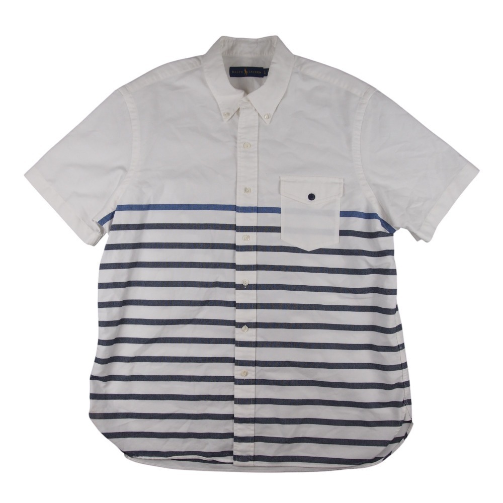 Ralph Lauren Shirt Mens Sz Large White Button Down Front Pocket Striped‎